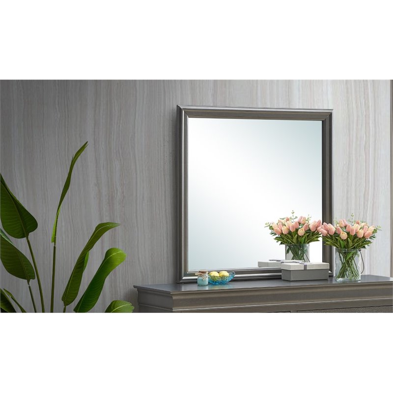 Maklaine Transitional Engineered Wood Frame Mirror in Metalic Black