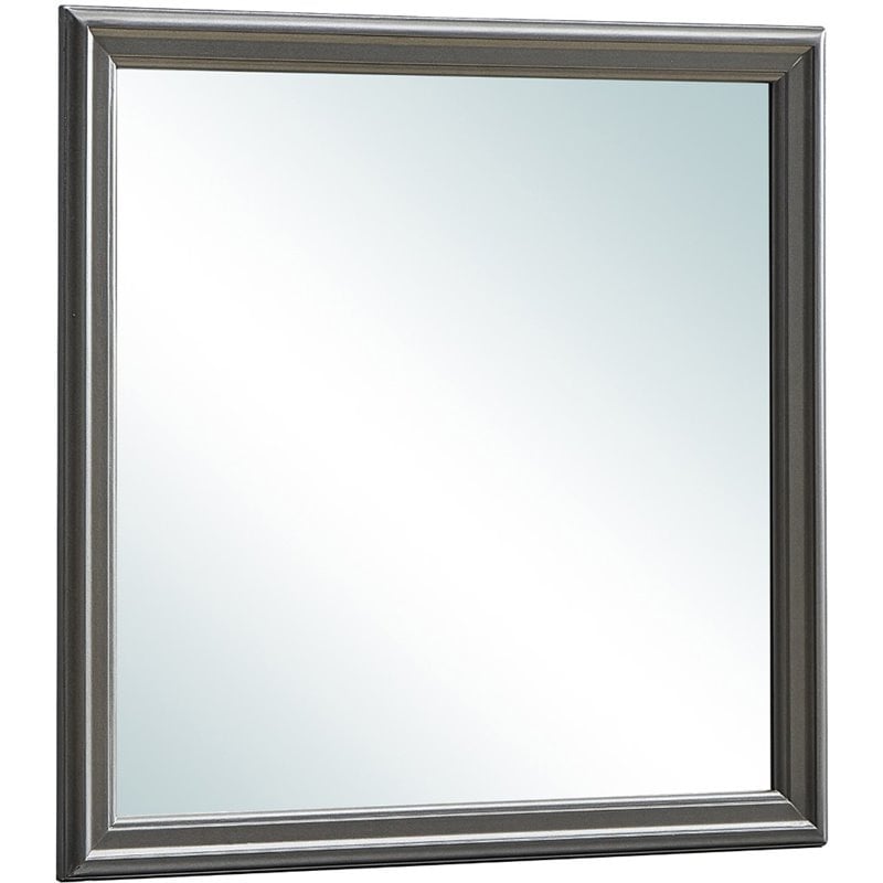 Maklaine Transitional Engineered Wood Frame Mirror in Metalic Black