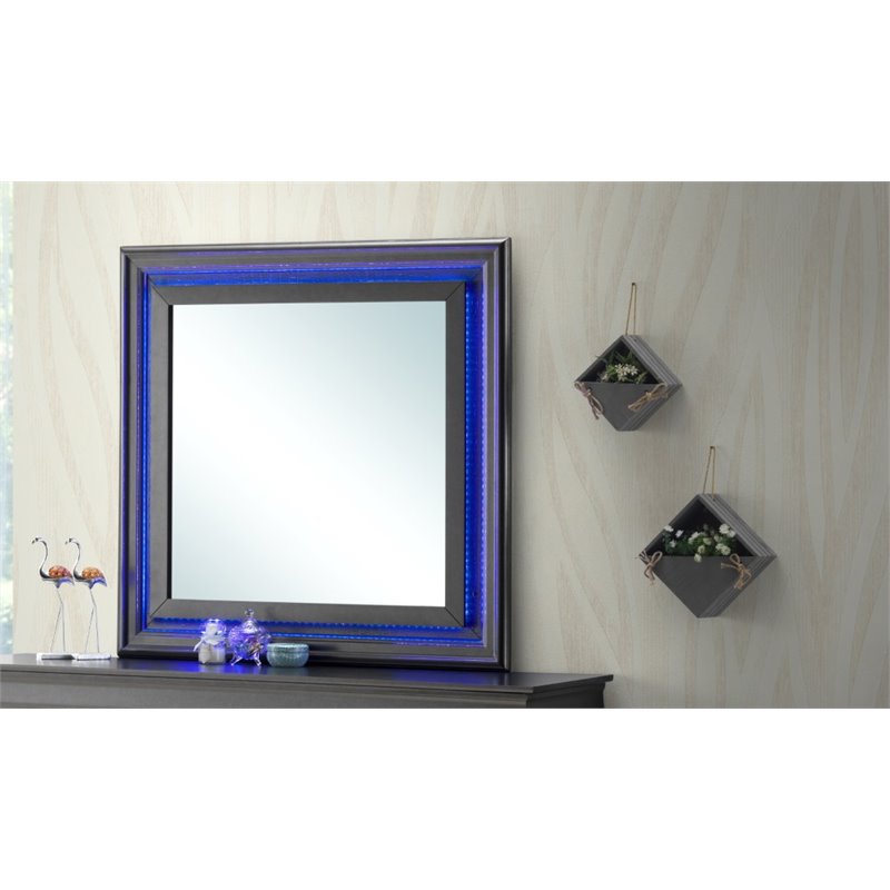 Maklaine Transitional Engineered Wood Frame Mirror in Charcoal