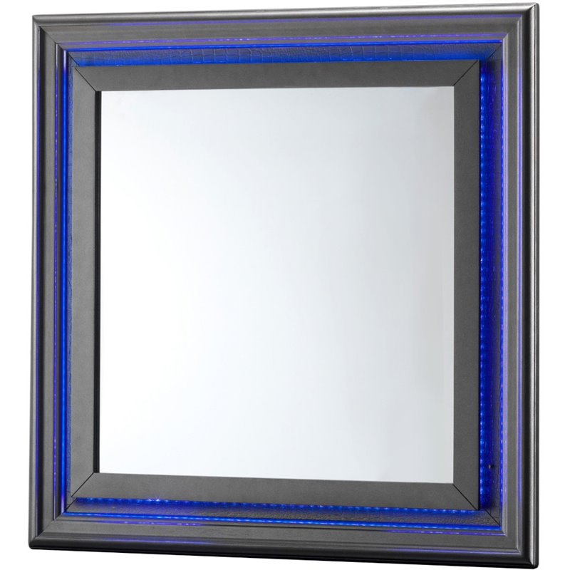 Maklaine Transitional Engineered Wood Frame Mirror in Charcoal