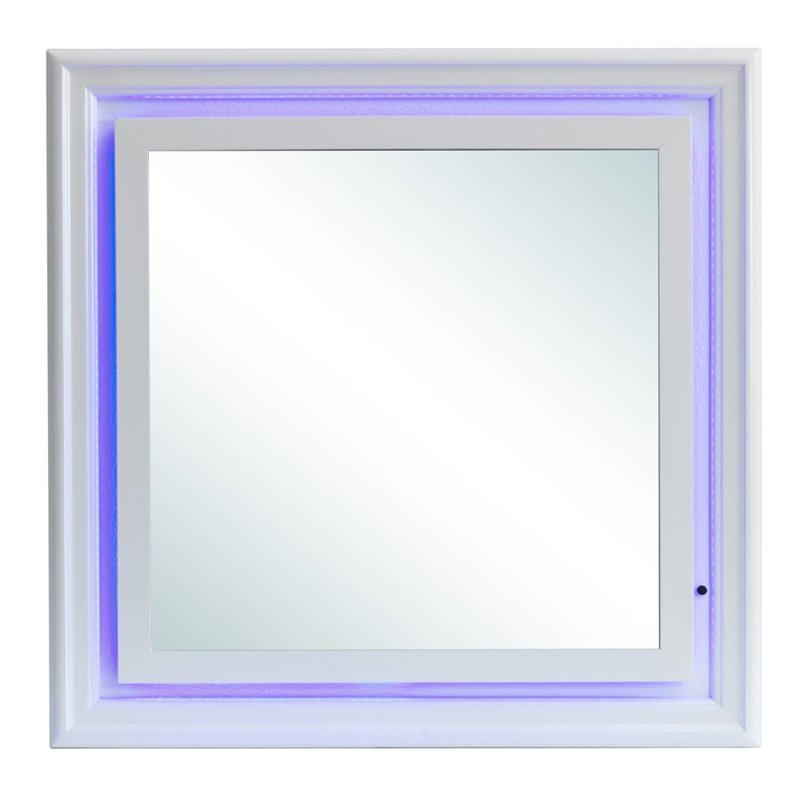 Maklaine Transitional Engineered Wood Frame Mirror in Pearl White