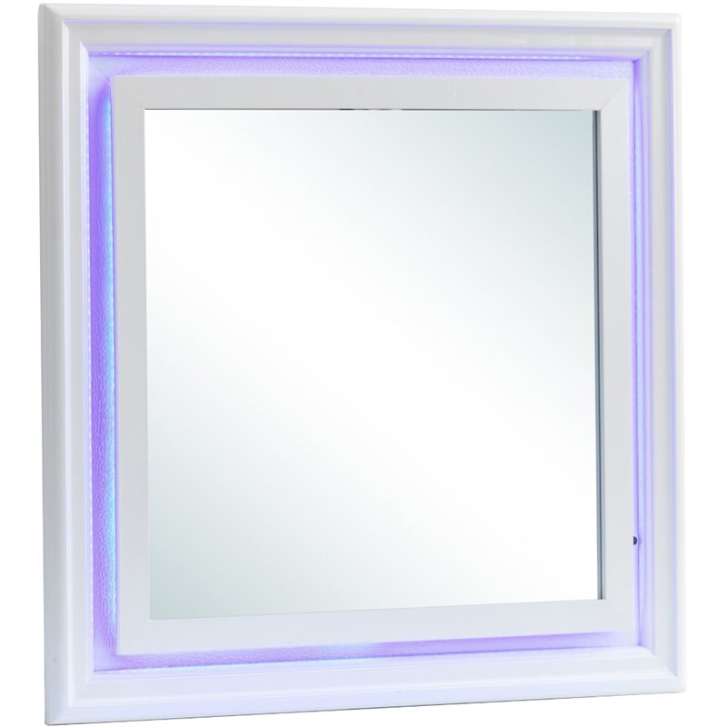 Maklaine Transitional Engineered Wood Frame Mirror in Pearl White