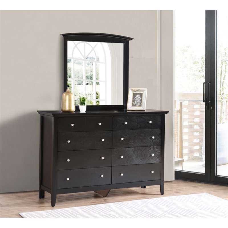 Maklaine Contemporary Engineered Wood Frame Mirror in Black Finish