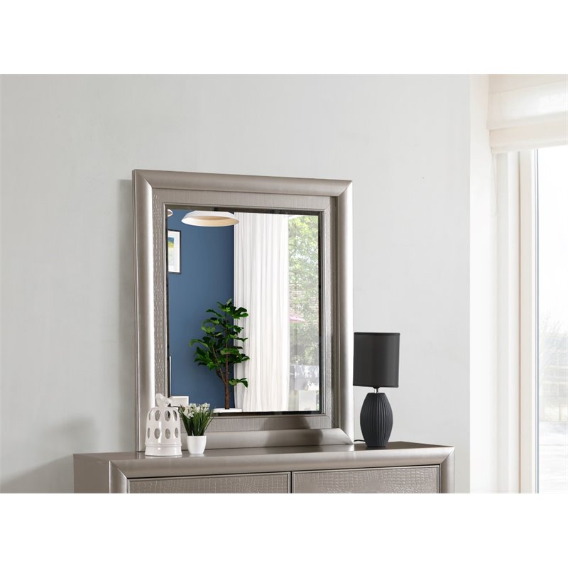 Maklaine Contemporary Wood Veneer Bedroom Mirror in Silver Champagne