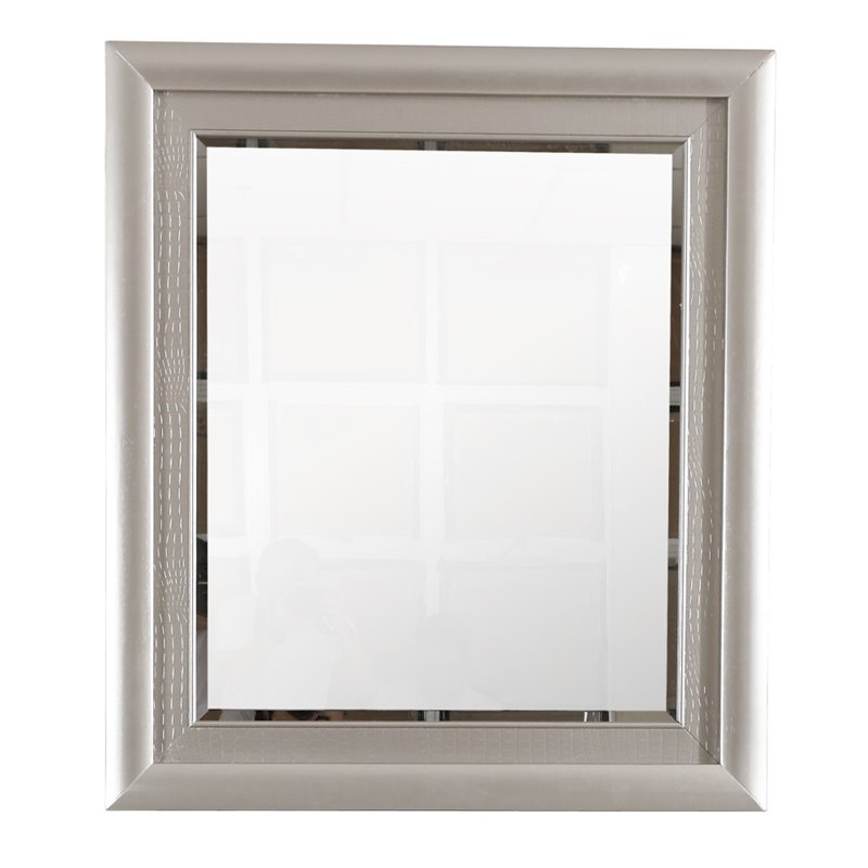 Maklaine Contemporary Wood Veneer Bedroom Mirror in Silver Champagne