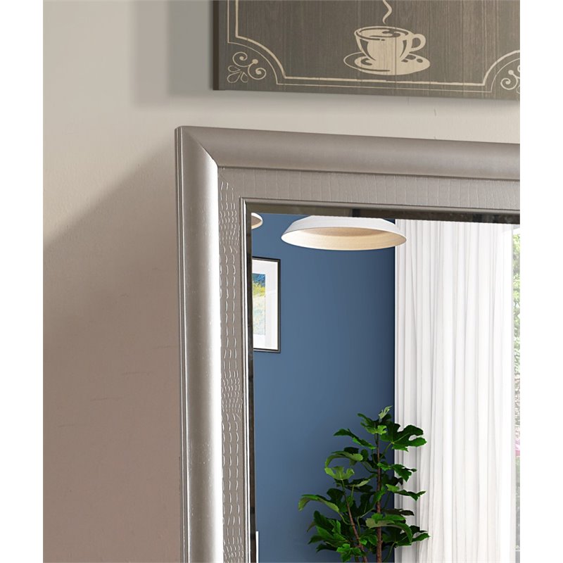 Maklaine Contemporary Wood Veneer Bedroom Mirror in Silver Champagne