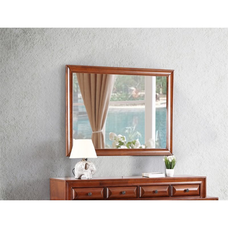 Maklaine Transitional Manufactured Wood Frame Mirror in Oak Stain