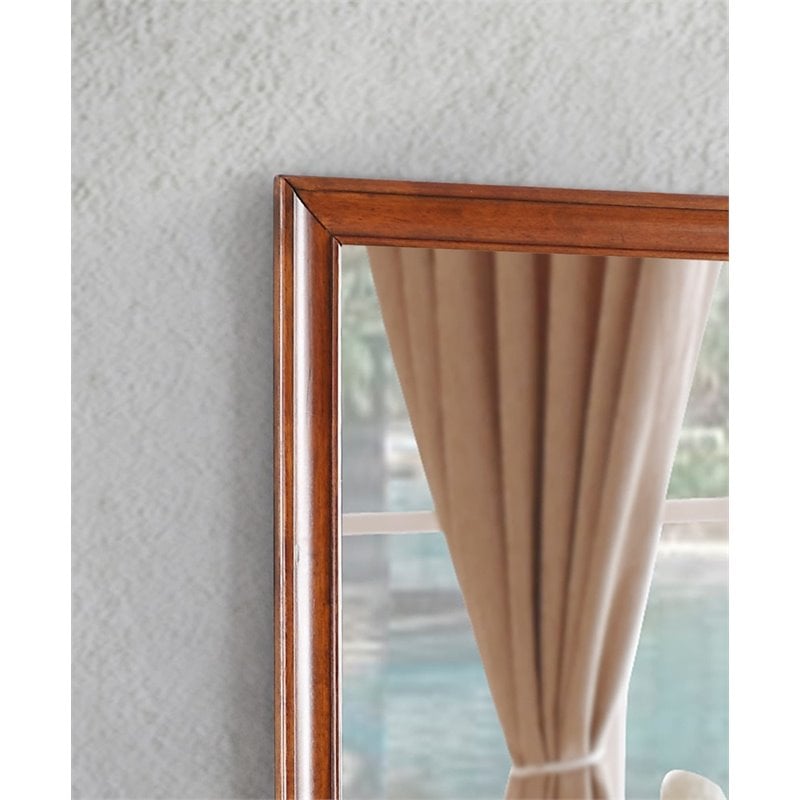 Maklaine Transitional Manufactured Wood Frame Mirror in Oak Stain