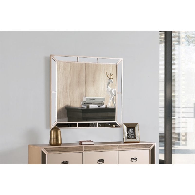 Maklaine Contemporary Engineered Wood Frame Mirror in Pearl Finish