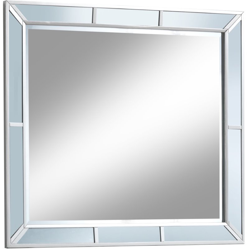 Maklaine Contemporary Engineered Wood Frame Mirror in Silver Champagne