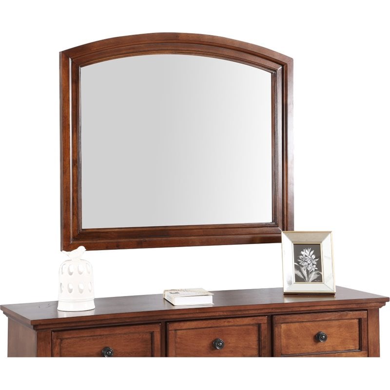 Maklaine Contemporary Manufactured Wood Frame Mirror in Cherry