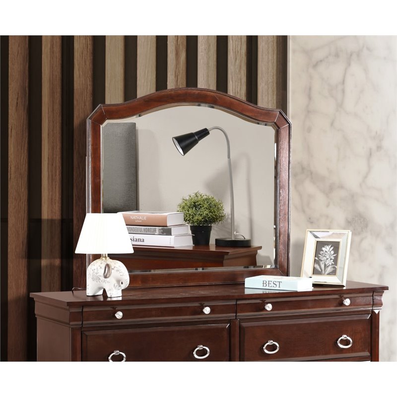 Maklaine Transitional Engineered Wood Frame Mirror in Cappuccino
