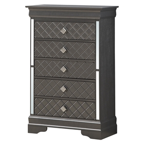 Maklaine Contemporary 5 Drawer Wood Chest in Charcoal Finish