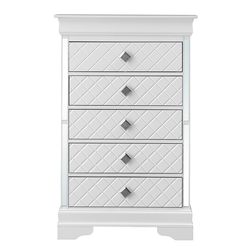 Maklaine Contemporary Wood 5 English Dovetailed Drawers Chest in White