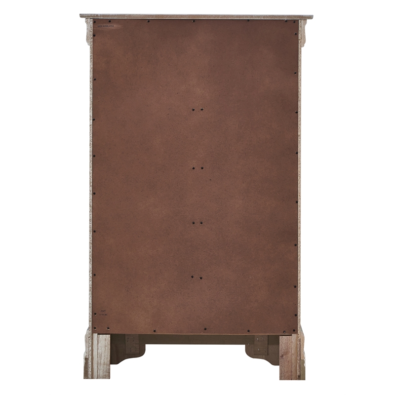 Maklaine Contemporary Wood Frame 5 Drawer Chest in Silver Champagne