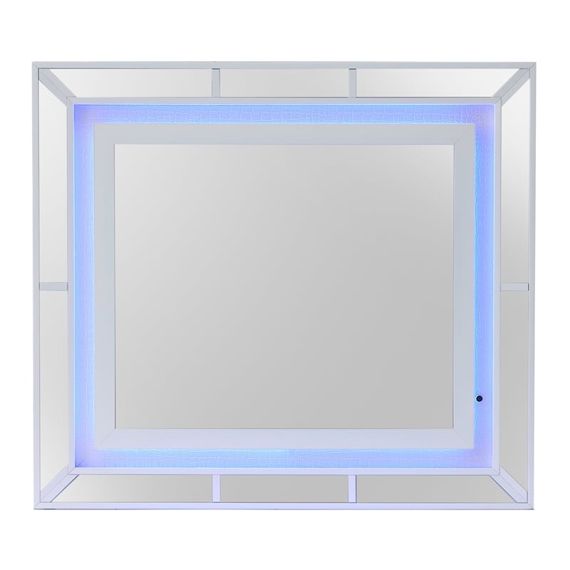 Maklaine Contemporary Wood Veneer Frame Mirror in White Finish