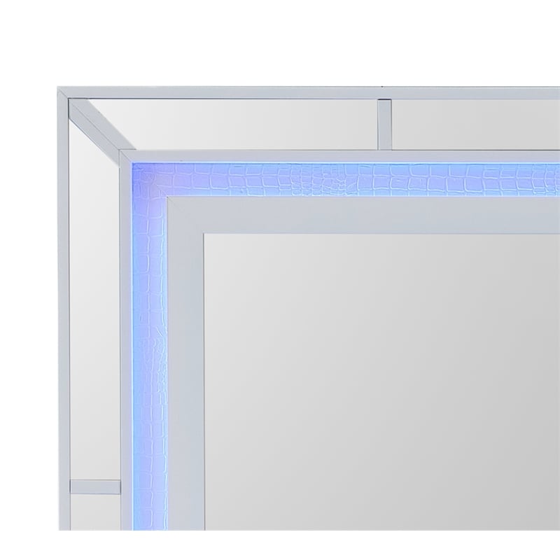 Maklaine Contemporary Wood Veneer Frame Mirror in White Finish