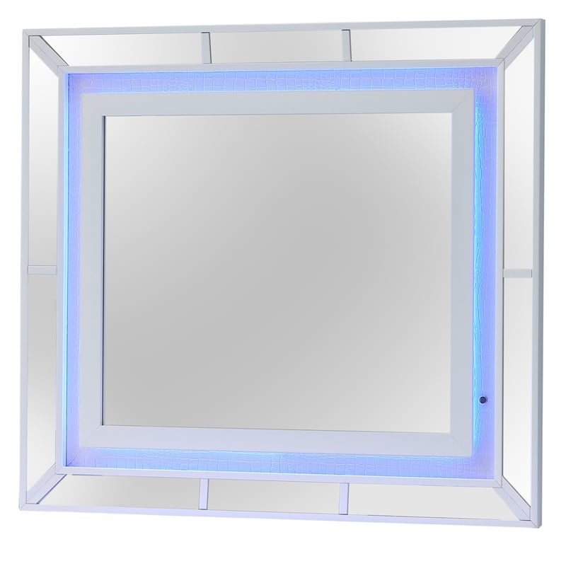 Maklaine Contemporary Wood Veneer Frame Mirror in White Finish