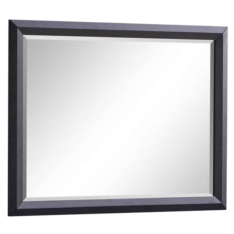 Maklaine Contemporary Contemporary Wood Veneer & Glass Mirror in Black