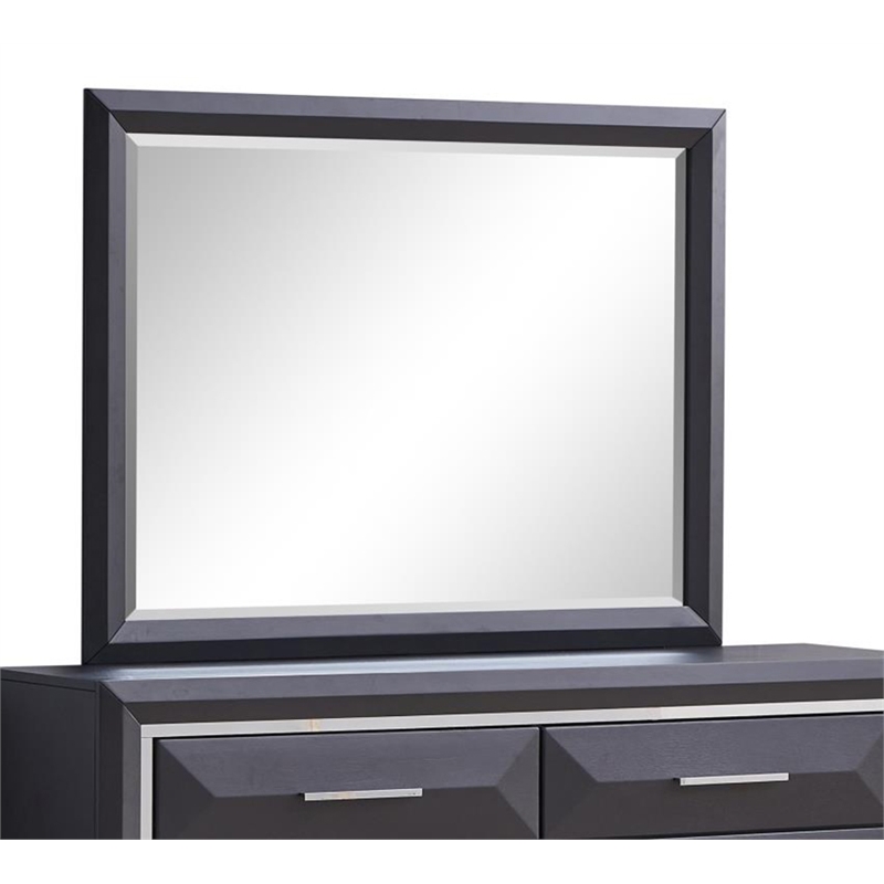 Maklaine Contemporary Contemporary Wood Veneer & Glass Mirror in Black