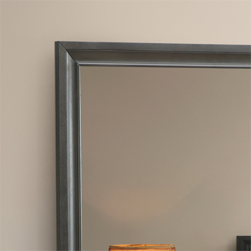 Maklaine Contemporary Wood Frame Mirror in Laminate Gray Finish
