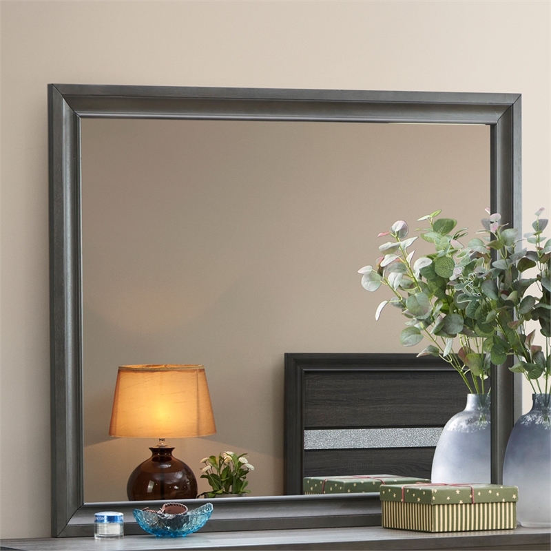 Maklaine Contemporary Wood Frame Mirror in Laminate Gray Finish