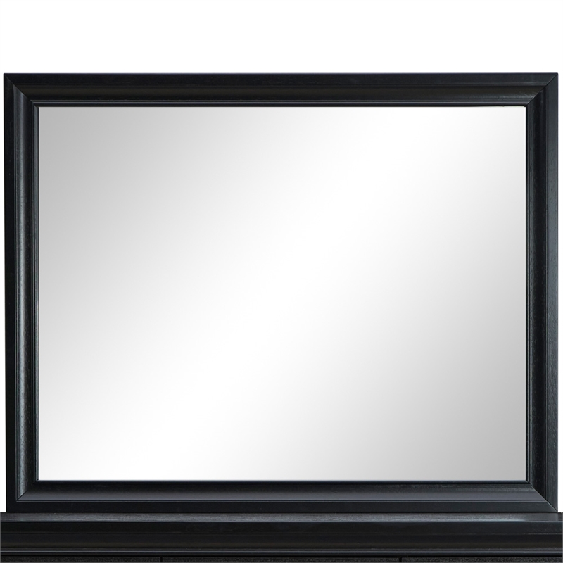 Maklaine Contemporary Wood Frame Mirror in Laminate Black Finish