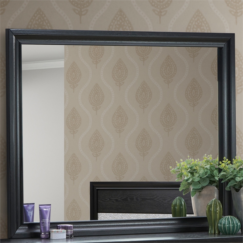 Maklaine Contemporary Wood Frame Mirror in Laminate Black Finish