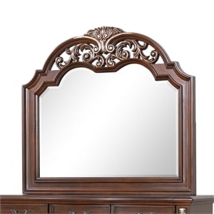 Maklaine Traditional Wood Frame Cherry Finish Mirror with Gold Accents