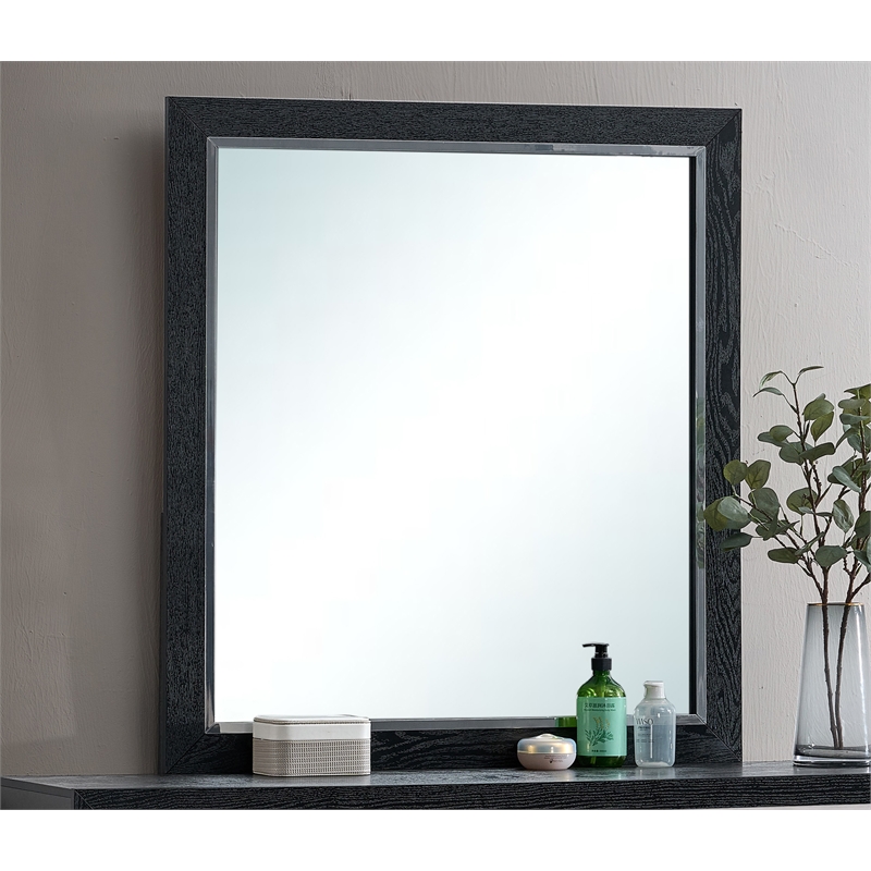 Maklaine Contemporary Wood Frame Mirror in Bold Black Finish