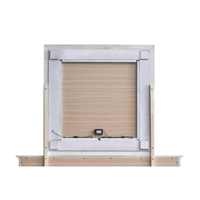 Maklaine Contemporary Wood Frame Mirror Pearl in White Finish