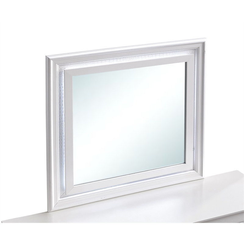 Maklaine Contemporary Wood Frame Mirror Pearl in White Finish