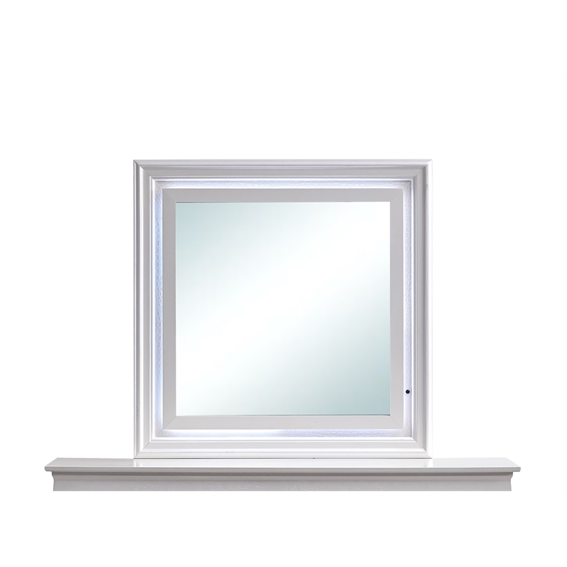 Maklaine Contemporary Wood Frame Mirror Pearl in White Finish