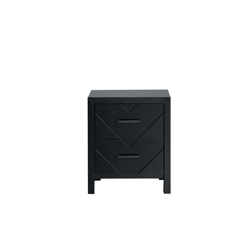 Maklaine Contemporary 2 Drawer Wooden Nightstand in Black Finish