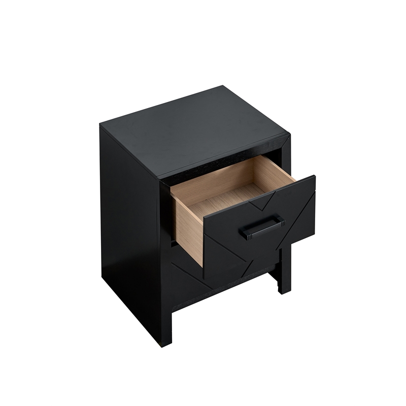 Maklaine Contemporary 2 Drawer Wooden Nightstand in Black Finish