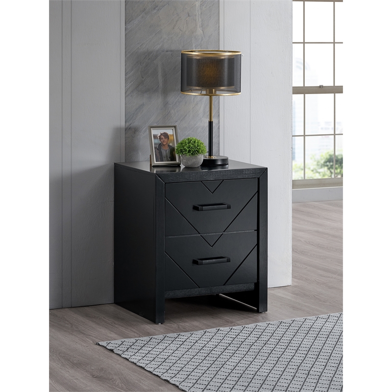 Maklaine Contemporary 2 Drawer Wooden Nightstand in Black Finish