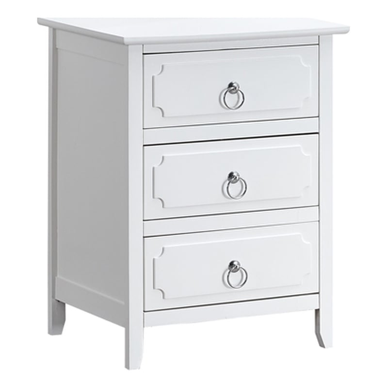 Maklaine Mid-Century 3 Drawer Wooden Nightstand in White Finish