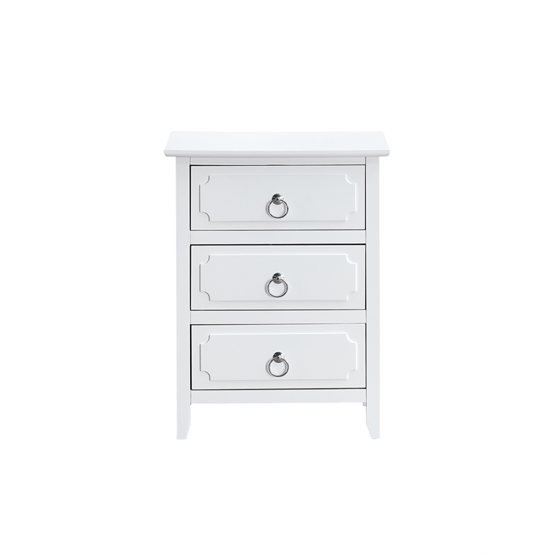 Maklaine Mid-Century 3 Drawer Wooden Nightstand in White Finish