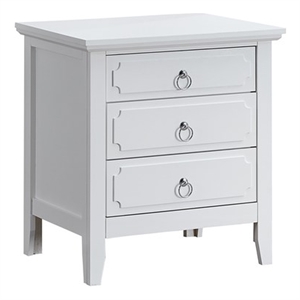 Maklaine Transitional Wood Frame 3 Drawer Nightstand in White
