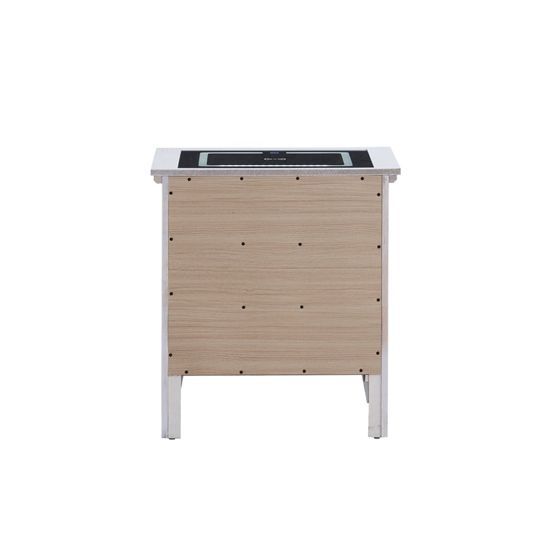 Maklaine Contemporary Wood 3 Drawer Power Nightstand with Speakers in White