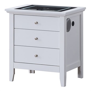 Maklaine Contemporary Wood 3 Drawer Power Nightstand with Speakers in White