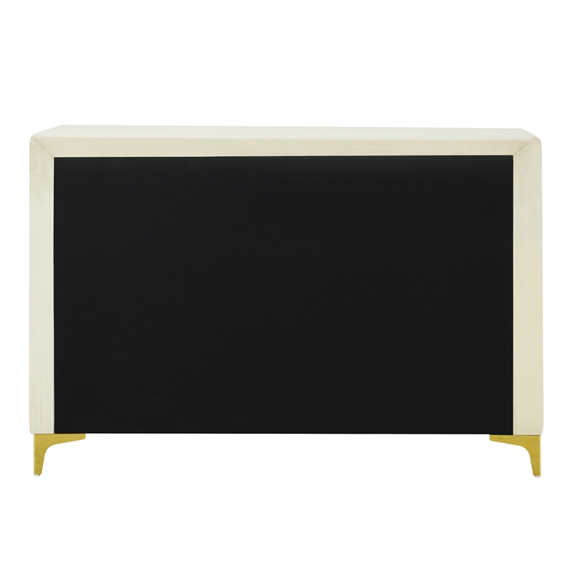 Maklaine Contemporary Velvet 6-Drawer Dresser with Gold Legs in Cream