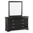 Maklaine Transitional Wood 6-Drawer Dresser with Mirror in Black