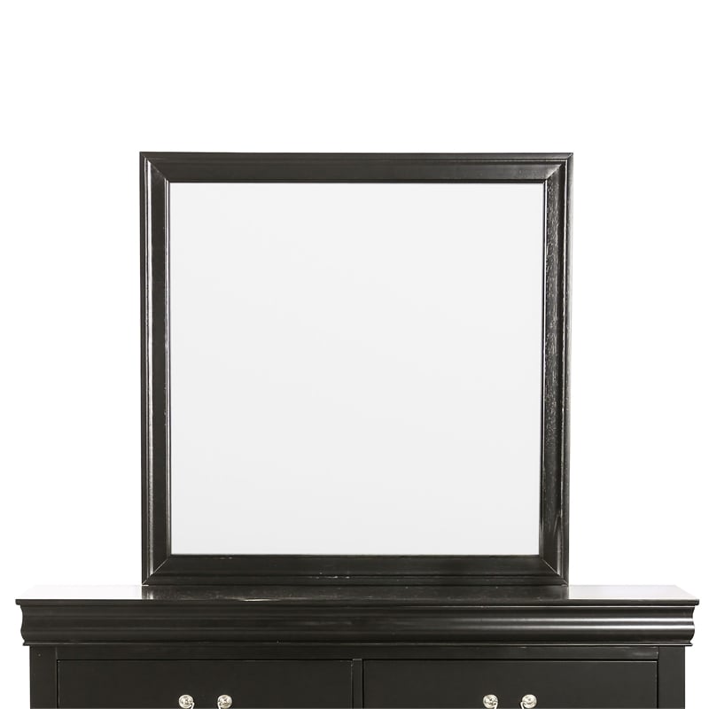 Maklaine Transitional Wood 6-Drawer Dresser with Mirror in Black