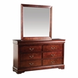 Maklaine Transitional Wood 6-Drawer Dresser with Mirror in Cherry