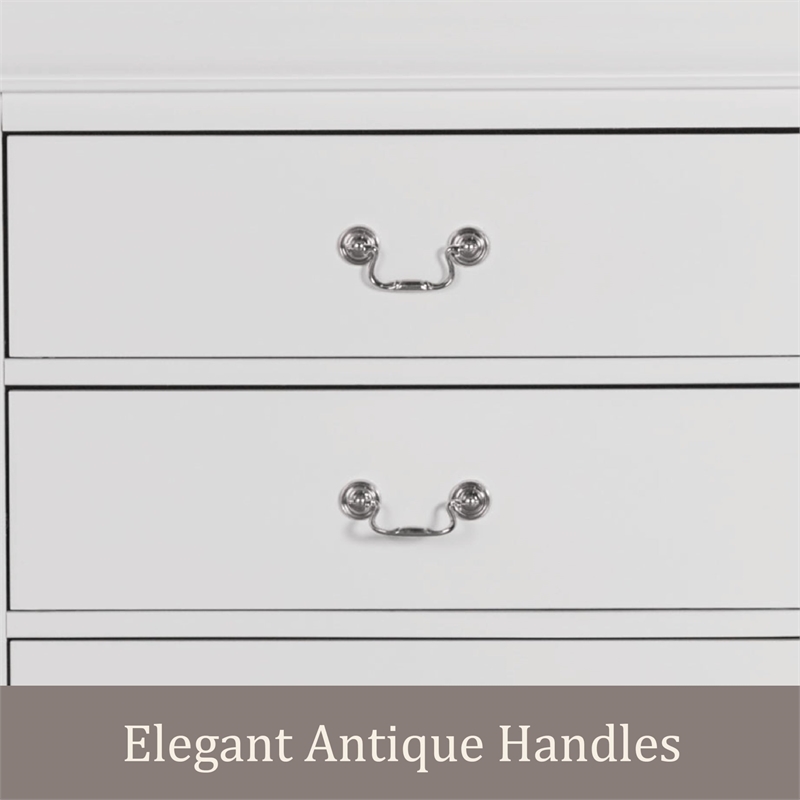 Maklaine Transitional Wood 6-Drawer Dresser with Mirror in White