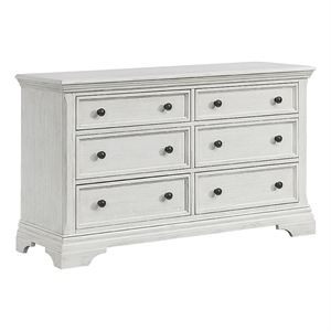 Maklaine Contemporary 6-Drawer Wood Dresser in Brushed White