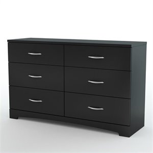Maklaine Contemporary 6-Drawer Wood Dresser in Pure Black Finish