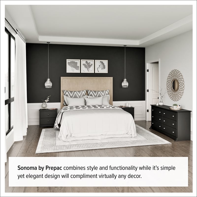 Maklaine 8-Drawer Transitional Composite Wood Dresser in Black