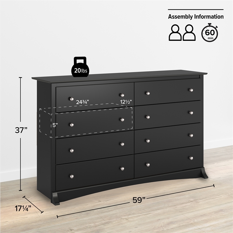Maklaine 8-Drawer Transitional Composite Wood Dresser in Black